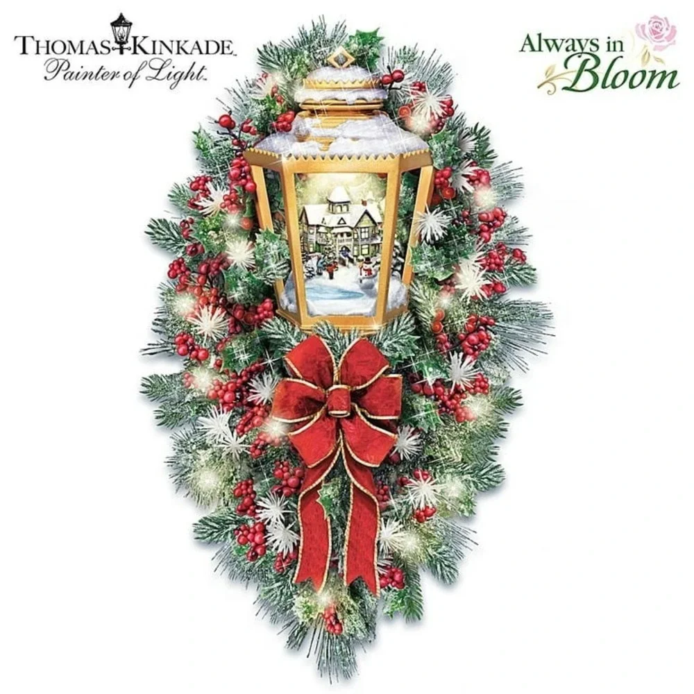 Bradford Exchange A Happy Homecoming Wreath Thomas Kinkade Lantern Illuminated